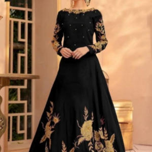 1 Pc Embroidered Round Neck Silk Maxi