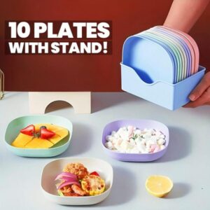 10pcs Multi-function Spit Bone Plate Set | Household Food Grade Plastic Elliptical Plate Set