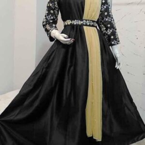 3 Pc Embroidered Silk Maxi, Trouser & Dupatta