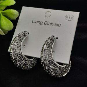 Imported Exquisite Antique-style Crescent Hoop Earrings – Tarnish Free Elegance | Best Quality Earrings for Girls & Women | Luxury Look Earrings (silver)