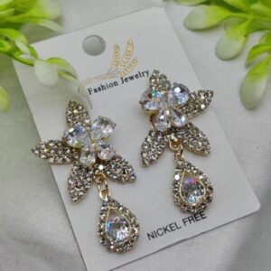 Imported Stunning Crystal Floral Earrings with Teardrop Accent – Nickel Free | Best Quality Artificial Earrings for Girls & Women