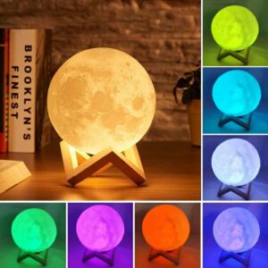 LED Moon Lamp | 3D Printed Lunar Lamp | Battery Powered Colorful - Night Light