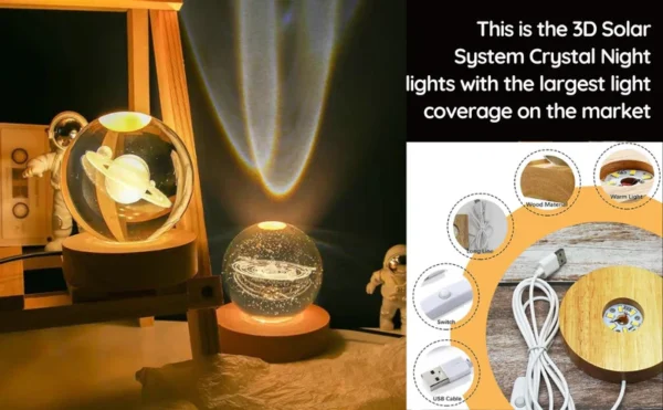3D Galaxy Solar System Crystal Ball Night Light with Wooden Base for Boys and Girls | Crystal Ball Solar System Night Light - Image 8