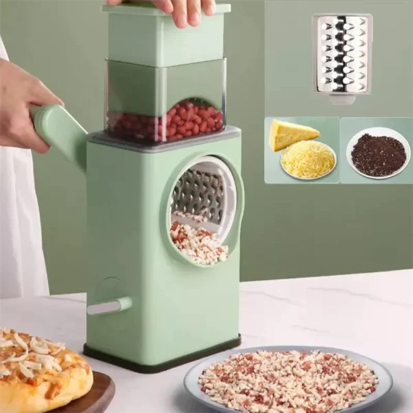 Multifunctional Vegetable Cutter | Manual Rotary Cheese Grater Shredder | Wider Hopper Round Mandolin Drum Slicer Cutter for Kitchen - Image 2
