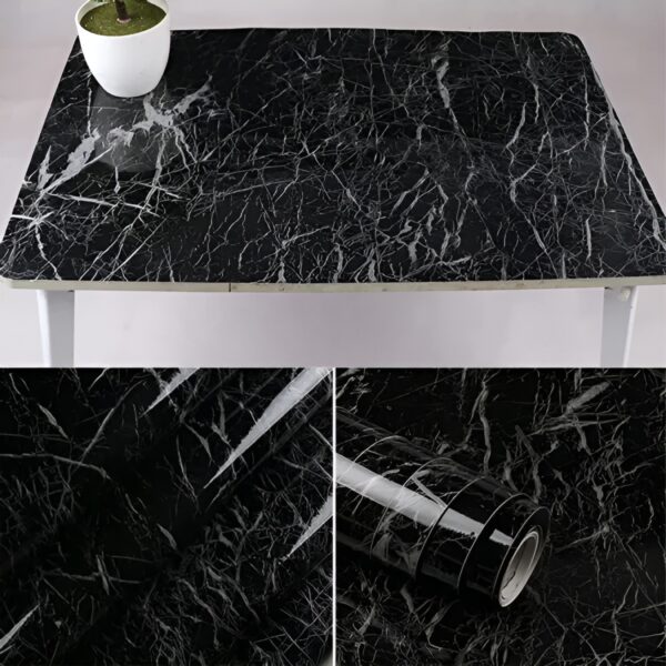 Self Adhesive Black Marble Sheet for Kitchen | Waterproof Self-Adhesive Black Marble Sheet for Kitchen | Durable Vinyl for Countertop & Wall Makeovers - Image 2