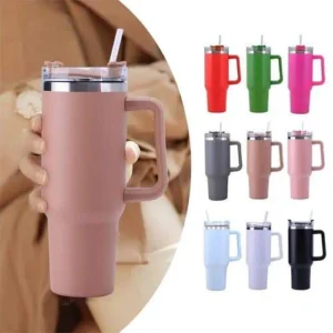 40oz Insulated Tumbler with Handle & Straw | Stainless Steel Vacuum Mug for Coffee& Car Use