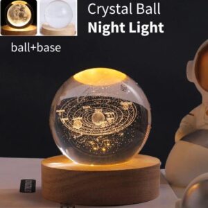 3D Galaxy Solar System Crystal Ball Night Light with Wooden Base for Boys and Girls | Crystal Ball Solar System Night Light