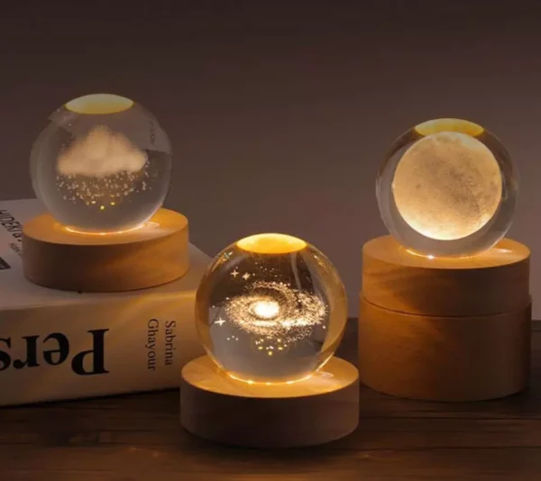 3D Galaxy Solar System Crystal Ball Night Light with Wooden Base for Boys and Girls | Crystal Ball Solar System Night Light - Image 6