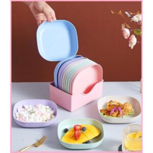 10pcs Plates Set With Holder | High-Quality Plates with Space-Saving Storage Solution |  Sturdy, Elegant Dinner Plates for Everyday Use & Storage