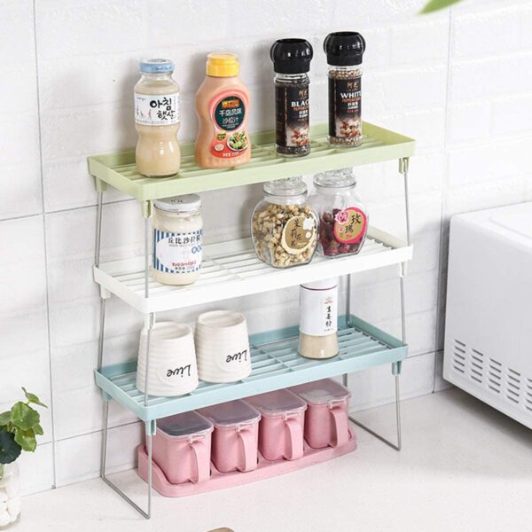 Folding Stack-Up Shelf for Spice Jars | Foldable Kitchen Organizer Rack | Cabinet Shelf Stand for Pantry & Cupboard Storage