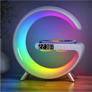 BT- 3401 Multi-functional LED Clock Display Speaker G Lamp | LED wireless charging speaker | G-shaped speaker light | Bluetooth Mp3 player