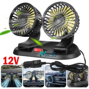 12V Car Dashboard Fan | Dual Head Cooling Fan with 360° Rotation for Vehicles | Adjustable Dashboard Cooling Fan with Powerful Airflow