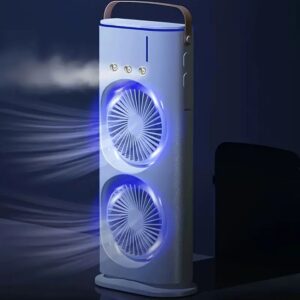 Portable Mini Double Fan Air Cooler with Mist Humidifier & LED Lights | Table Fan for Home & Office | Compact Mini Air Cooler with Dual Fans and LED Lighting Cooling