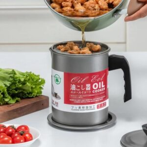 Carbon Steel Fryer Oil Filter Pot with Stainless Steel Oilcan – Kitchen Storage Jug & Cooking Pot