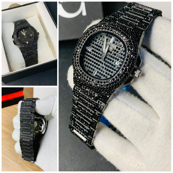 New Watch Collection Black Stone / Blacked Iced Out Stain-less Steel Chain Watch For Mens Fashion