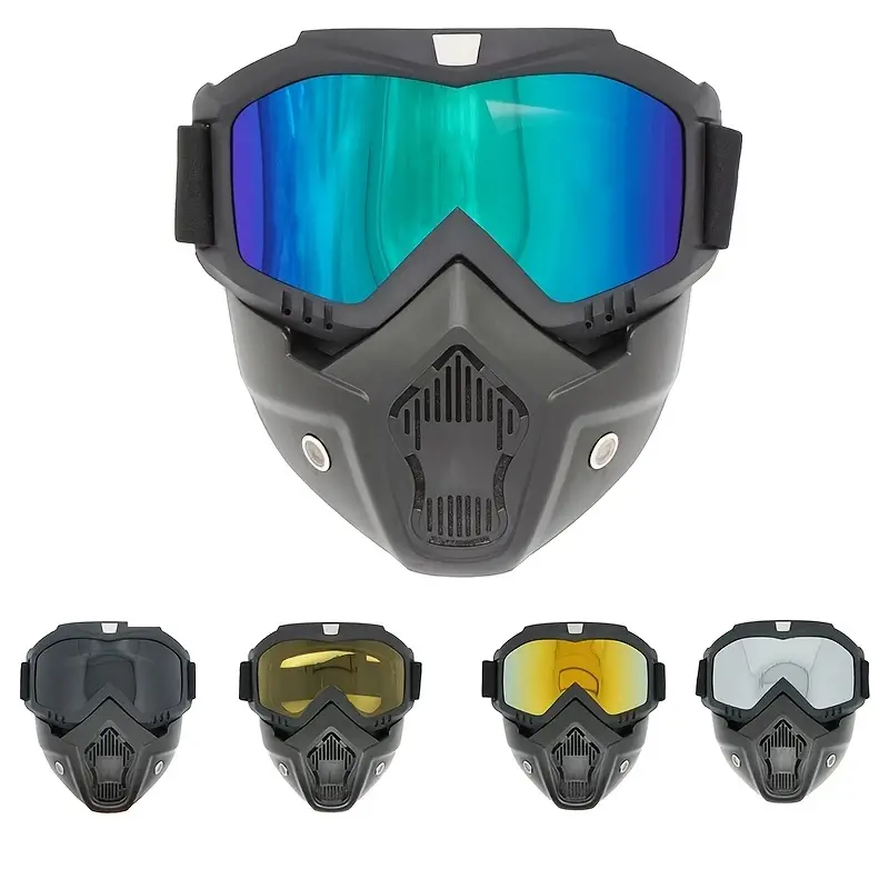 Motorcycle Goggles with Removable Full Face Mask | Detachable Riding Glasses for Dirt Bike, ATV, Motocross, and Off-Road | Random Glass Shade - Image 2