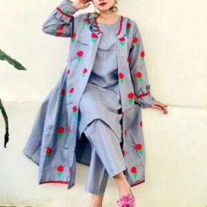 Luxury Silk Fancy Gown 3PC Dress for Women | Elegant Party Wear | Premium Embroidered Gown, Trouser & Dupatta Set