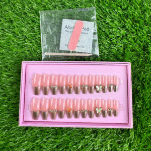 24 Pcs Blush Butterfly Artificial Nails with Glue – Elegant DIY Nail Art Set for Women
