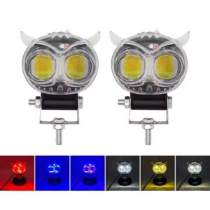 Pack of 2 Owl Shape Crystal DRL LED Fog Lights | Multicolor Motorcycle Fog Lamps with Metal Body | Universal Fit for All Bikes
