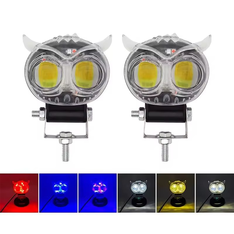 Pack of 2 Owl Shape Crystal DRL LED Fog Lights | Multicolor Motorcycle Fog Lamps with Metal Body | Universal Fit for All Bikes