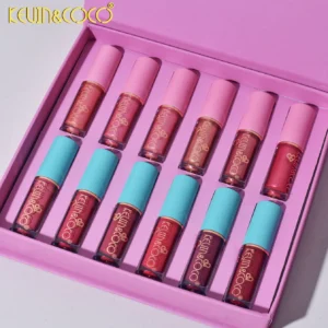 Kevin & Coco 12-Color Lip Gloss Set | Red & Rose Shades | Long-Lasting Waterproof Lipsticks in Elegant Box – 200g