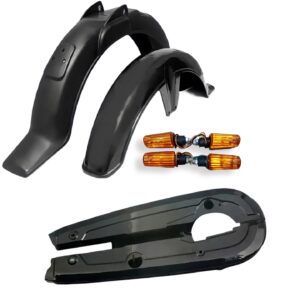 Plastic Mudguards + Chain Cover & 4 Mini Indicators (4 Pcs) for 70cc Bike | Rust-Proof | Best Quality