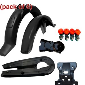 (Pack of 6) Plastic Mudguards, Chain Cover & Engine Cover (Magnet Tapa) with 4 Mini Indicators & Brake Bracket | Complete Combo Pack for 70cc Bikes