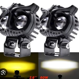 2 Pcs OWL Shape Fog Light 40W | Yellow & White Flash Dual Beam LED Spot Lights | Universal Plastic Body Headlight for All Bikes & Cars (9V–60V)