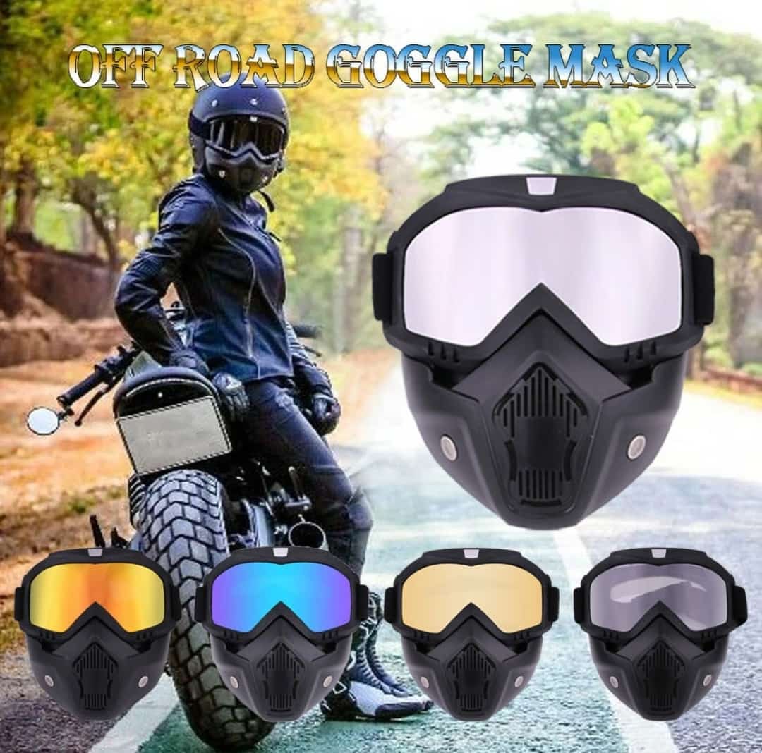 Motorcycle Goggles with Removable Full Face Mask | Detachable Riding Glasses for Dirt Bike, ATV, Motocross, and Off-Road | Random Glass Shade