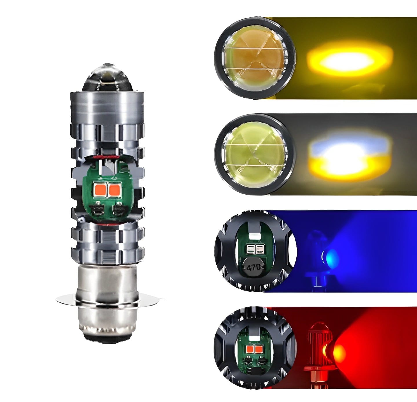 5 Function Bike LED Headlight Bulb | Police Flash Red, Blue, White & Yellow Light | Universal 12V Headlamp for CD70, CG125 & All Motorbikes