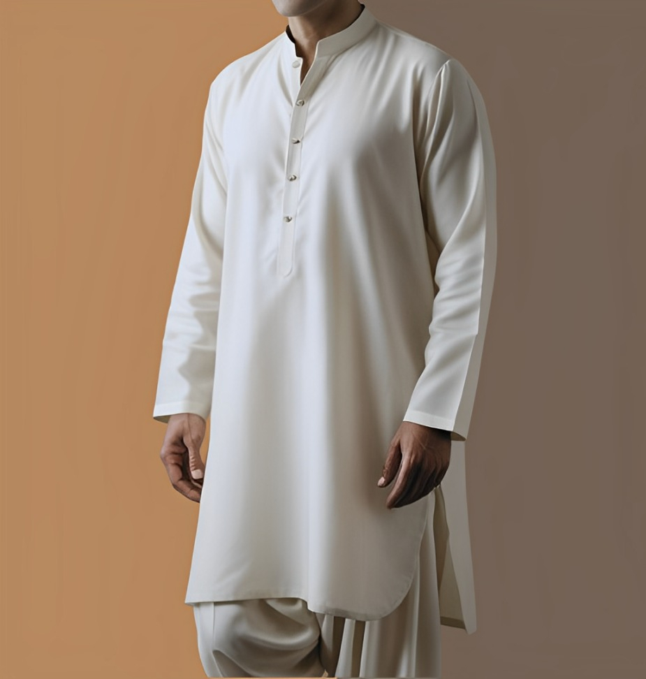2 Piece OFF WHITE Unstitched Fabric for Men | Premium Gents Cotton Suit | Soft & Breathable Summer Wear - Image 2