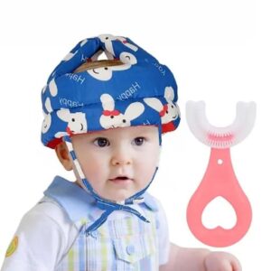 Baby Head Protector Crawling Safety Helmet + 360° U-Shaped Baby Toothbrush (Random Color & Design) | Baby Walking Helmet | Infant Head Safety Cushion