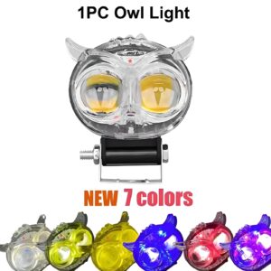 Owl LED Fog Light for Bikes (1Pc) | 8 Working Modes Multicolor DRL | Metal Body Motorcycle Fog Headlight | Universal Fit Auxiliary Spotlight