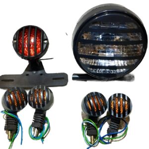 Pack of 3 Cafe Racer Kit | Headlight, Backlight & 4-Piece Indicators for 70cc & 125cc Bikes | Universal Motorcycle Accessory Set