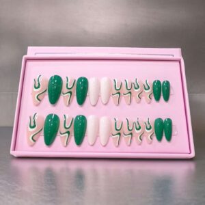 24 Pcs O.TWO.O Green Matte Nails with Accessories – Stylish & Trendy Nail Set for Girls