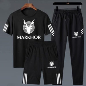 Pack of 3 Markhor Printed Black Summer Tracksuits for Men | Stylish & Comfortable Tracksuit Set