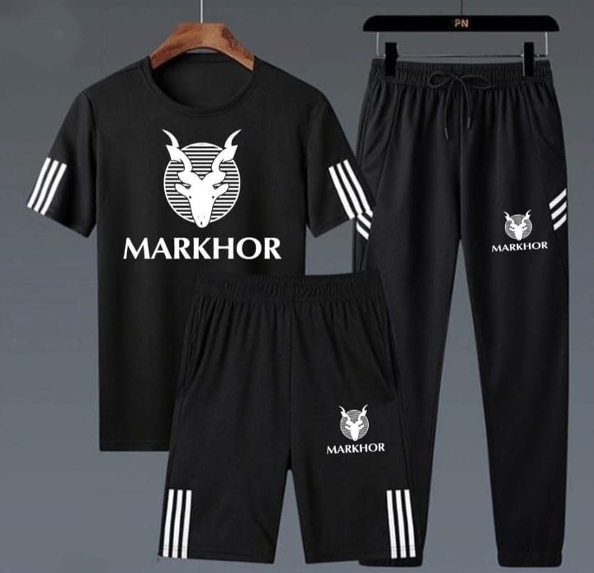 Pack of 3 Markhor Printed Black Summer Tracksuits for Men | Stylish & Comfortable Tracksuit Set