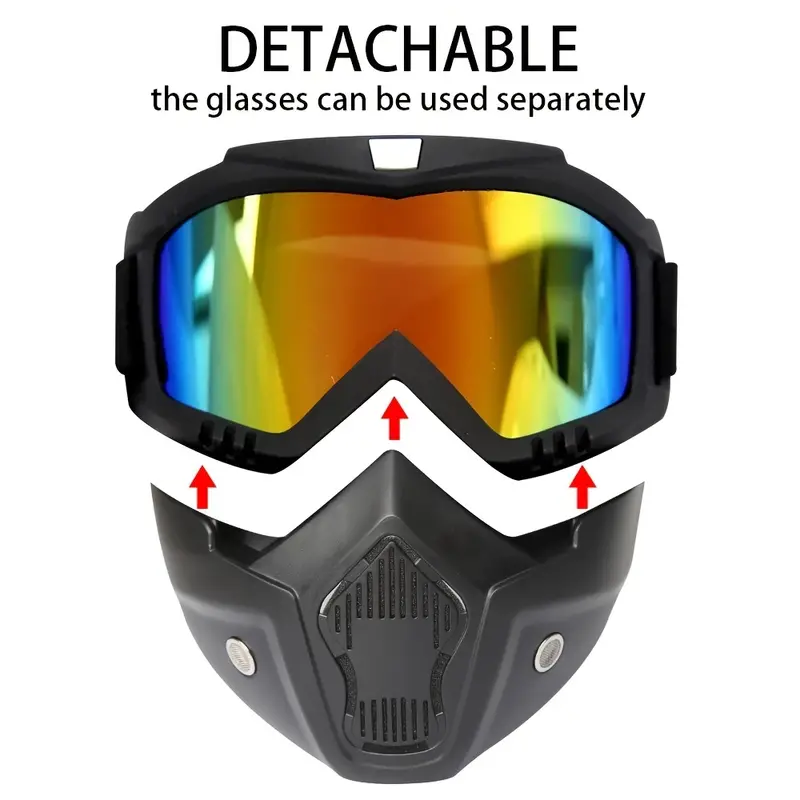 Motorcycle Goggles with Removable Full Face Mask | Detachable Riding Glasses for Dirt Bike, ATV, Motocross, and Off-Road | Random Glass Shade - Image 9