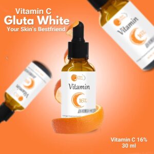 Gluta White Vitamin C 16% Face Serum – 30ml | Brightening & Dark Spot Removal Serum | Glowing Skin & Anti-Aging Hydration Formula