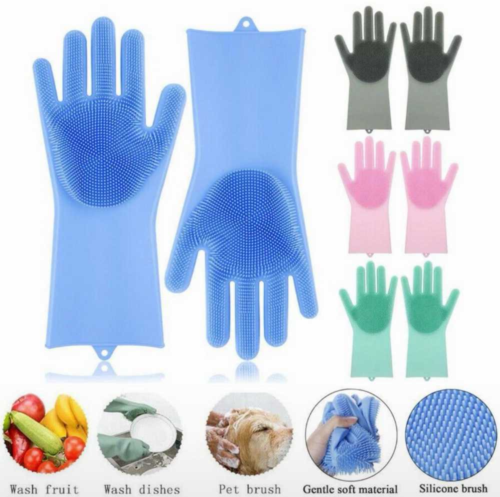 Silicone Washing Full Finger Gloves | Multi-Purpose Cleaning Gloves with Built-In Scrubbing Bristles