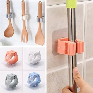 1 Pc Self-Adhesive Mop & Broom Holder – Wall Mount Organizer Rack for Cleaning Tools | No-Drill Magic Grip Hanger (Random Color)