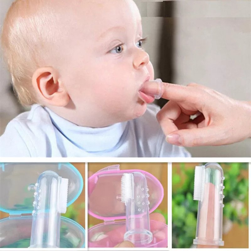 Baby Finger Toothbrush + Storage Box – Soft Silicone Infant Tooth Brush for Teething & Gum Cleaning | BPA-Free Rubber Brush for Babies & Toddlers