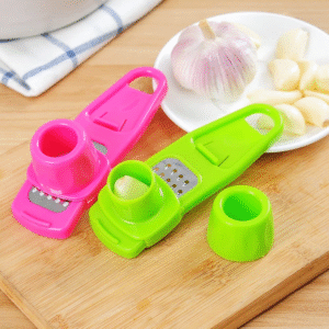 Garlic Press Grater & Slicer – Manual Garlic Grinding Tool for Kitchen – Compact Plastic Garlic Mincer (Random Color)