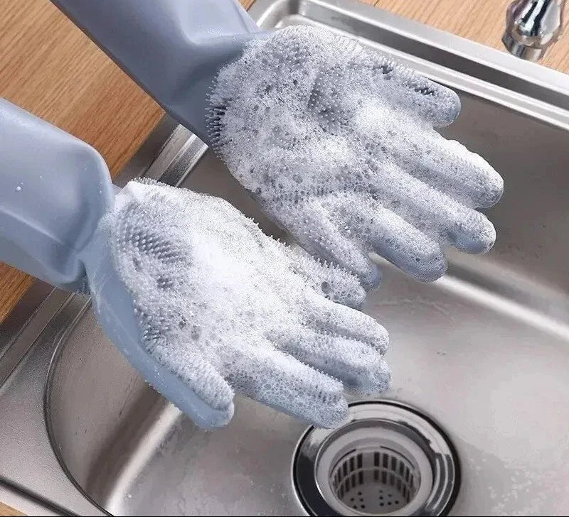 Silicone Washing Full Finger Gloves | Multi-Purpose Cleaning Gloves with Built-In Scrubbing Bristles - Image 6