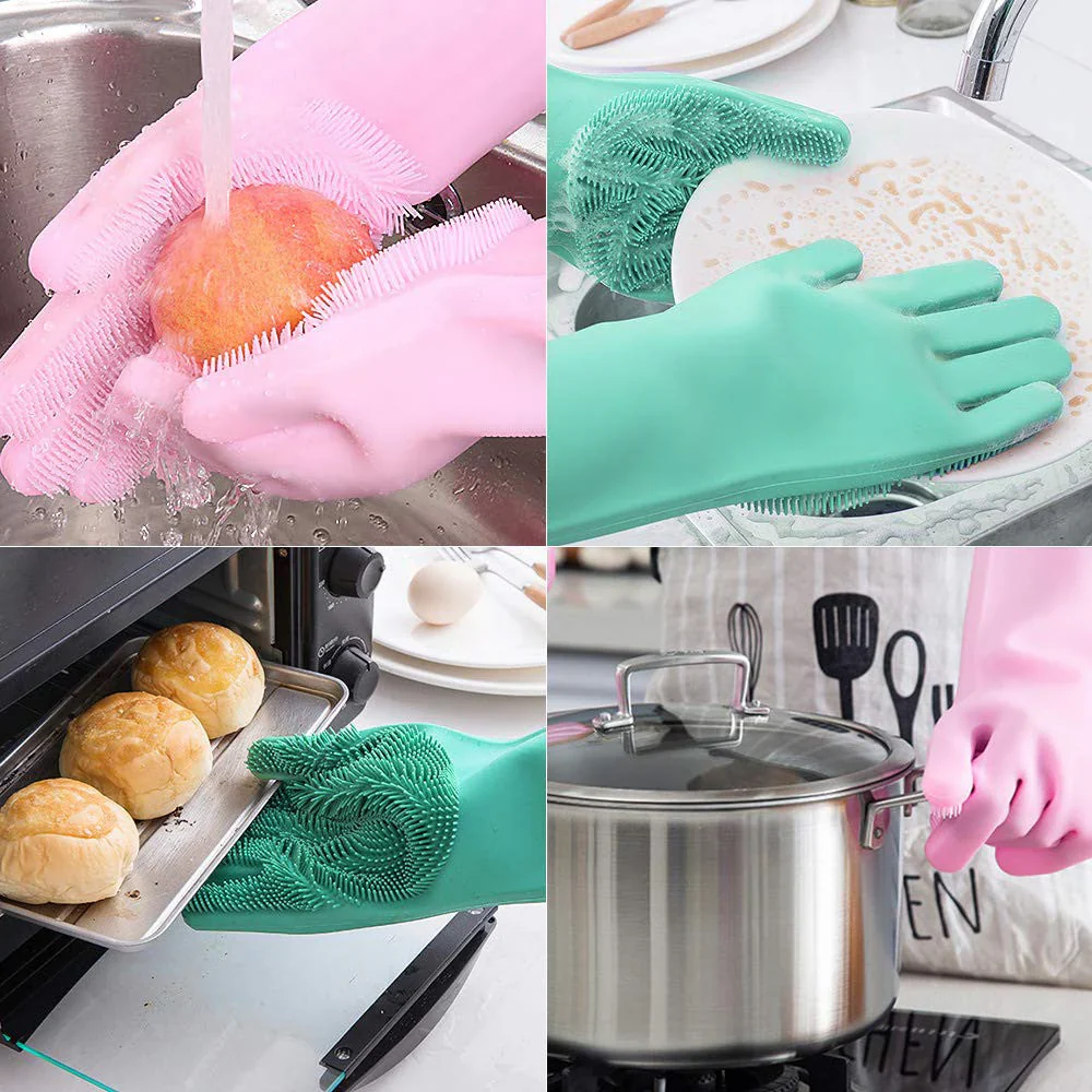 Silicone Washing Full Finger Gloves | Multi-Purpose Cleaning Gloves with Built-In Scrubbing Bristles - Image 2