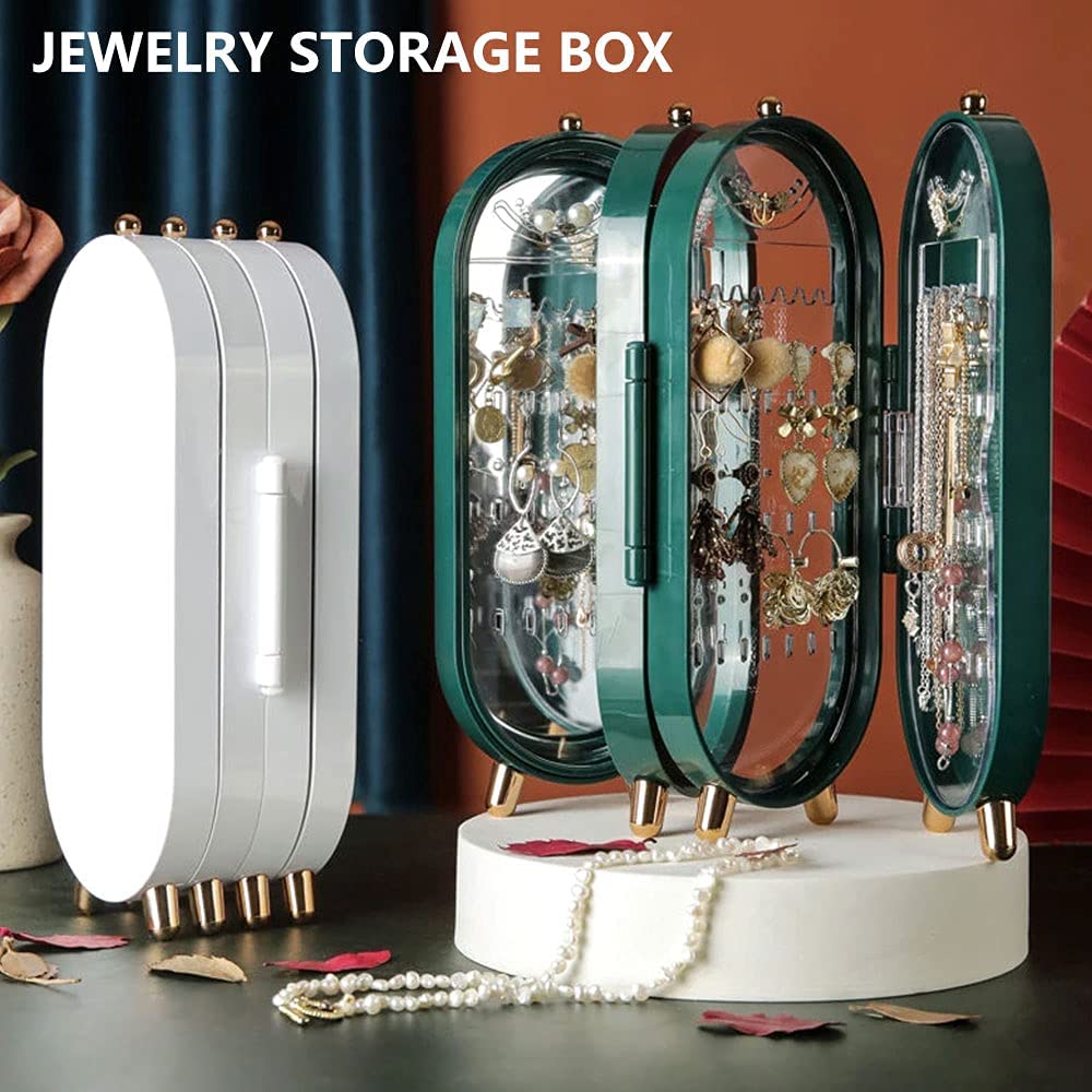 Foldable Jewelry Organizer Box with Mirror – Dustproof Metal Display Stand for Earrings, Necklaces & Bracelets – Multi-Function, Screen-Shaped Storage Case (Random Color)