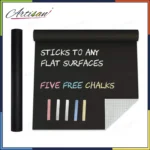 Blackboard Chalkboard Vinyl Sticker Roll – Reusable & Washable DIY Wall Decal with 5 Colorful Chalks – Peel & Stick Adhesive Black Board for Home, School, Office, Kids