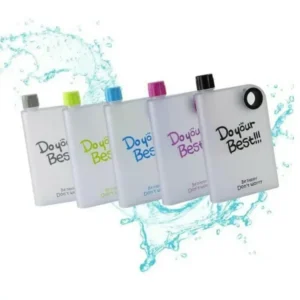 Ultra Slim Notebook Water Bottle – Portable Flat Design, Leak-Proof BPA-Free Bottle for School, Office & Travel (1 Pc, Random Color)