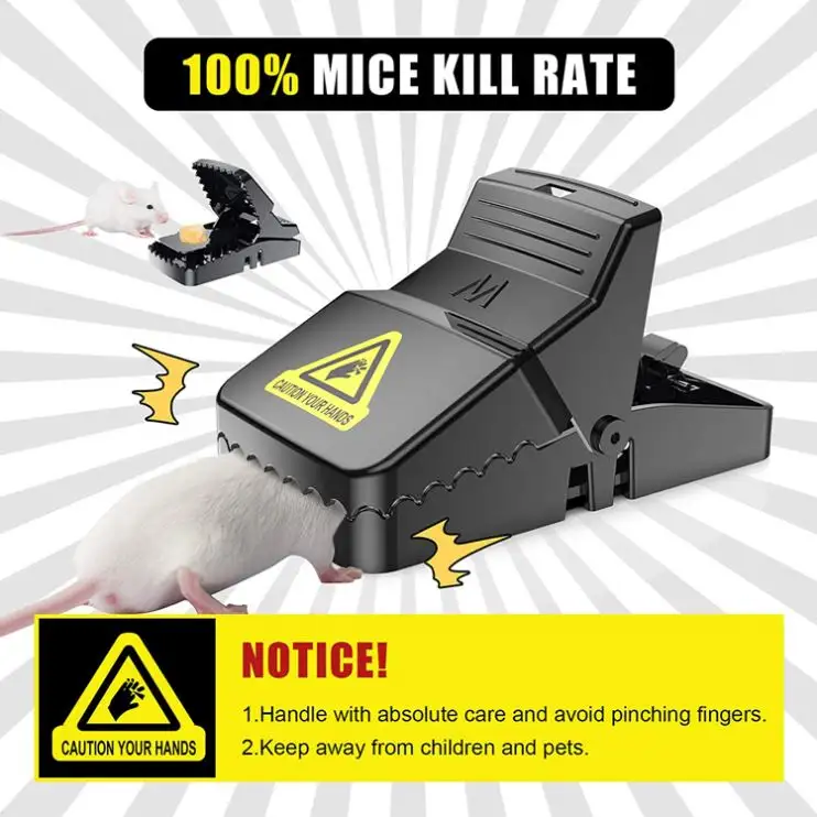 Automatic Reusable Rat & Mouse Trap – Strong Spring Action Catcher | Durable Plastic Rodent Killer Trap (Black)