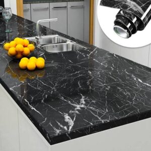 Self-Adhesive Black Marble Sheet for Kitchen | Waterproof, Heat & Oil Resistant | Vinyl Wallpaper Roll